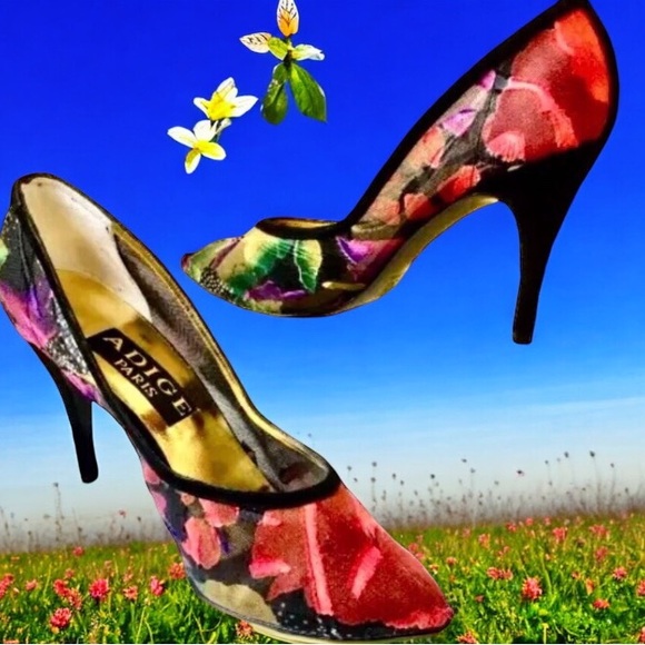 Adige Paris Vintage 80's Pump Heels MESH Fabric Patches Suede Spain sz 8 - Picture 2 of 15